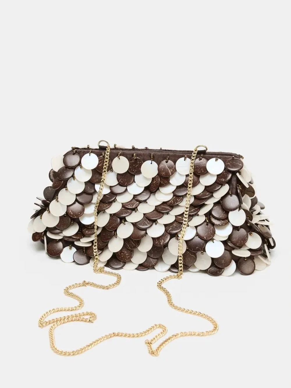 Zara Brown & White Sequin Chain Shoulder Bag